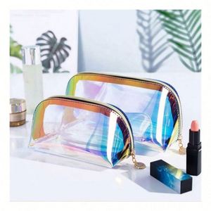 Wholesale Custom Print Logo <b>Clear</b> Transparent Colorful Water Proof Holographic Polyester <b>Travel</b> Makeup Cosmetic <b>Bag</b> - Product Image 1