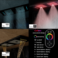 Douche de plafond à effet pluie noir mat moderne avec LED et musique, ensemble de douche 36*12 pouces, système thermostatique numérique intelligent pour salle de bain