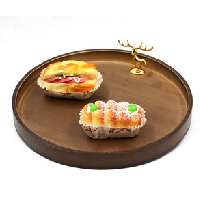 Round Wooden Tea <b>Tray</b> 25cm Solid Color For Hotel Coffee Tea Serving <b>Storage</b> <b>Tray</b> - Product Image 2