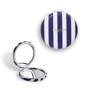 Espejo de Bolsillo Redondo de PU con Logotipo Personalizado, Espejo de Maquillaje Mini con Marco Plateado de Doble Cara - Product Image 3