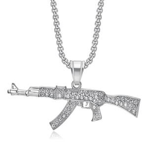 男性用ロックHIP HOP Ak-47鎖骨チェーンジュエリー金メッキステンレス鋼サブマシンガンペンダントネックレス - Product Image 5