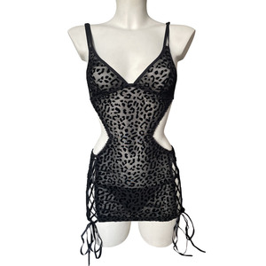 Jupe moulante une pièce sexy pour femmes, en dentelle imprimé léopard, respirante, fine, avec bretelles, semi-transparente, pour les soirées - Product Image 6