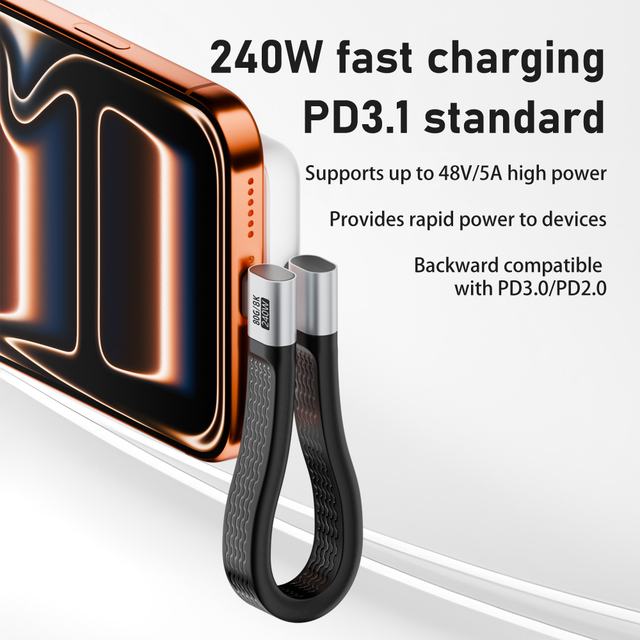 USB C USB C Cable 240W PD3.1 180 Rotational 5A Fast Charging USB4 80Gbps 8K 60Hz Flexible FPC Short Cable Compatible