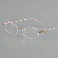 GN0805 Lunettes polygonales sans monture incrustées de diamants pour femmes, style urbain élégant et personnalisé, collection de niche