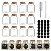 Bouteille en verre carrée vide de 50 ml, pot à nourriture pour fleurs séchées avec couvercle en liège transparent et couvercle en bois, pot en verre pour confiture