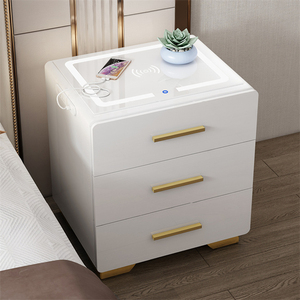<span class=keywords><strong>Mesita</strong></span> de <span class=keywords><strong>noche</strong></span> de madera con lámpara, cargador inalámbrico inteligente, novedad - Product Image 3