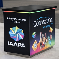 Stand modulaire 30x30 pour salon professionnel avec affichage LED SEG et espace de rangement rétroéclairé pour IAAPA Expo 2026 Orlando
