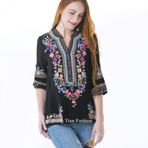 Blusa de Seda Bordada con Flores para Mujer, Otoño, Color Personalizado, Estampado Floral para Mujer, Negro - Product Image 3