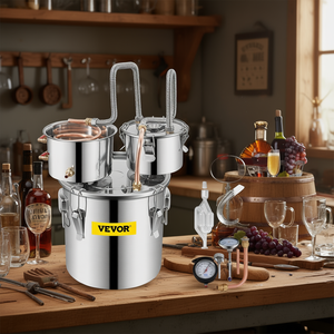 Alambic à alcool Vevor 3 gallons en acier inoxydable avec tube en cuivre, thermomètre intégré, équipement de distillation manuelle pour spiritueux - Product Image 2