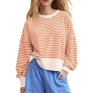 FOXA – sweat-shirt rayé surdimensionné pour femmes, pull à col rond, tricoté respirant, haut à manches longues, mode automne, tenue Y2K - Product Image 1