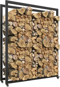 Support à bois de chauffage en métal avec roues Support à bois de chauffage pour cheminée et four Utilisation intérieure et extérieure Emballage de vente par correspondance - Product Image 2