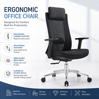 Chaise de bureau ergonomique en maille avec accoudoirs fixes réglables, pieds chromés, base pivotante réglable en hauteur, design moderne pour la maison/le bureau