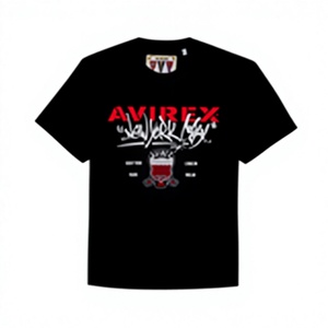 เสื้อยืดแขนสั้นสีดำสำหรับผู้ชาย Avirex ผ้าฝ้าย 100% แบบ OEM ODM สั่งทำพิเศษ พิมพ์ลายโลโก้ด้านหน้า สไตล์สตรีท ทรงปกติ ผ้าคอตตอนเจอร์ซีย์ - Product Image 1