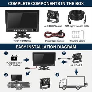 Système de caméra de recul pour camion AHD 7 pouces, caméra de recul 1080P, moniteur étanche à haute luminosité, entrée vidéo 2 canaux pour bus, fourgonnette - Product Image 5
