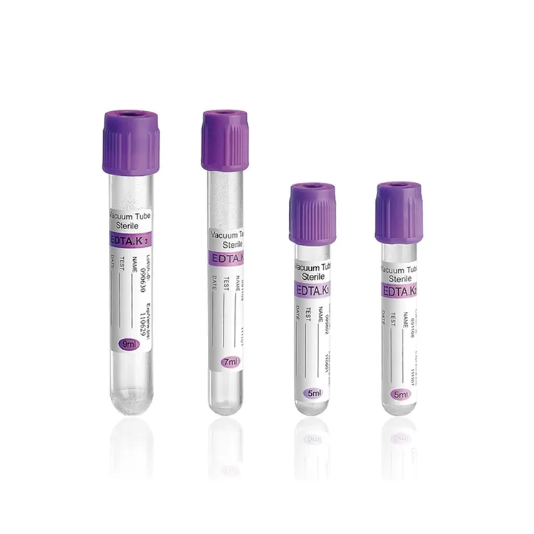 Vários tipos de microtainer descartável 5 ml 2 ml 3 ml edta k k2 k3 tubo de coleta de amostras de sangue a vácuo vacutainer superior roxo