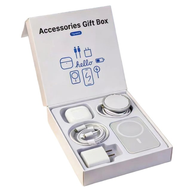 Phone 6 in 1 Bundle Accessories Gift Box Ultra Slim Portable 5000mAh Wireless Magnetic Power Bank 20W Wall Charger TWS Earphones