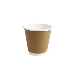 डिस्पोजेबल कागज कॉफी के कप डबल दीवार 6oz 7oz 8oz 12oz क्राफ्ट गर्मी सबूत गर्म पेय कागज कप के साथ पुनश्च ढक्कन