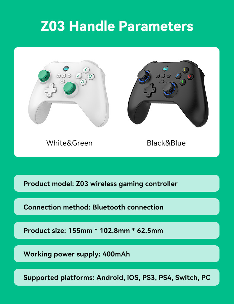 Z03 Wireless Game Controller for Switch, PS3, PS4, Android & iOS