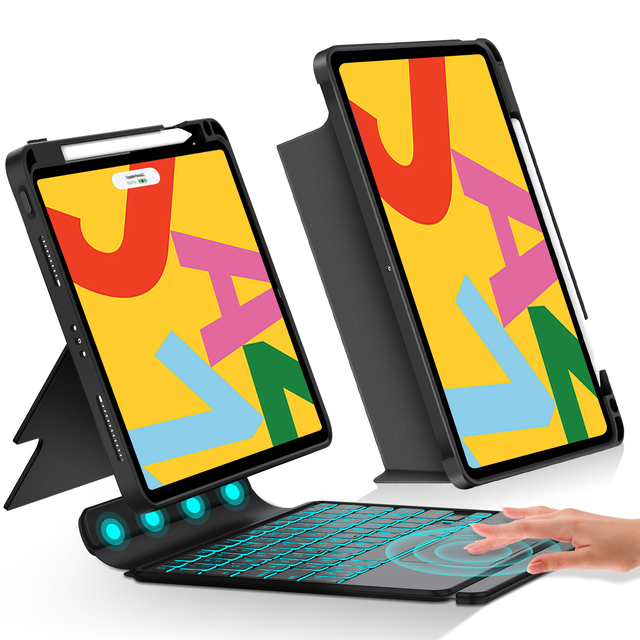 Hot Sale RGB Backlit Wireless Trackpad Keyboard Case for iPad 7th 8th 9th Generation 10.2 Inch TPU Leather Case