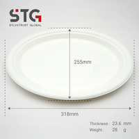 Assiette jetable ovale en bagasse compostable STG de 12,5 pouces pour fêtes et mariages, certifiée BRCGS, couleur et logo personnalisables
