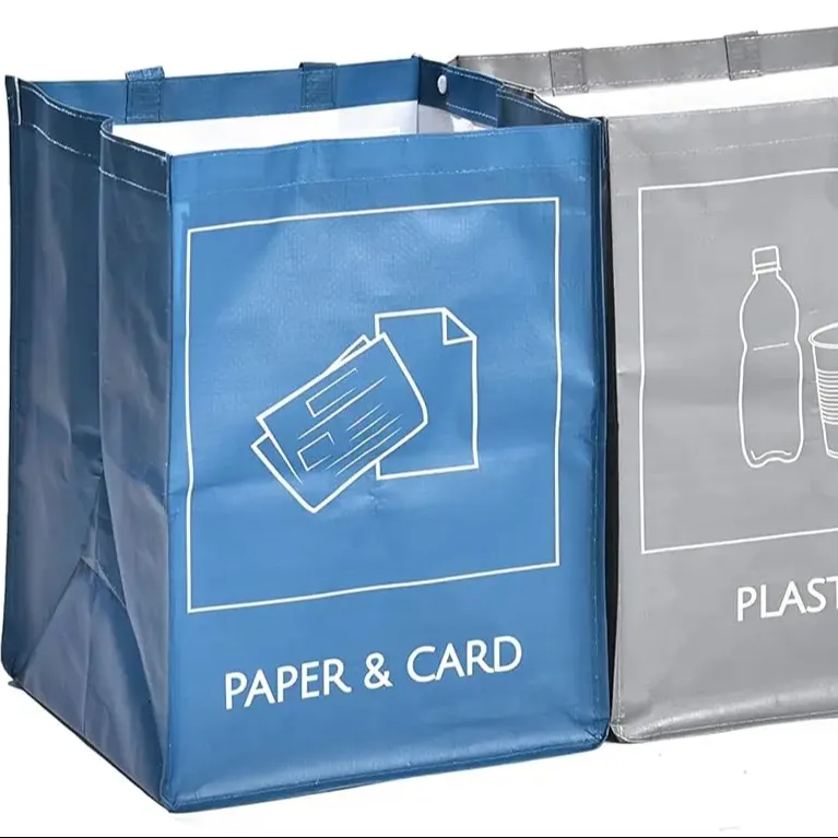 Grosir kantong sampah anyaman promosi Pp laminasi daur ulang sebagai layar sutra kustom atau tas pegangan yang disesuaikan, pegangan tali