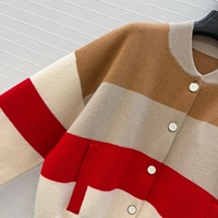 Hochwertige Damen-Wollstrickjacke mit Langen Ärmeln und Knöpfen, Farbblock-Mantel für Herbst und Winter, Lässige Mode