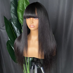 Wholesale <strong>Brazilian</strong> Indian Mongolian Remy Virgin Raw Cuticle Aligned Human Hair Straight <strong>Fringe</strong> None Lace Glueless <strong>Wig</strong> - Product Image 4