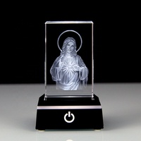 Lampe à illusion 3D, veilleuse LED, cube en verre Jésus Vierge Marie catholique pour les croyants chrétiens, cadeau de bénédiction