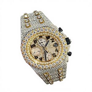 Reloj Cronógrafo con Diamantes Moissanite VVS, Caja y Esfera de Acero Inoxidable, Cristal con Resistencia al Agua de 10 Bares, Cierre de Pulsera - Product Image 1