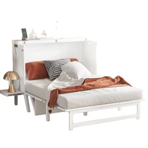 Estructura de cama plegable multifuncional oculta, para uso doméstico, con armario integrado, gran capacidad de almacenamiento, tablero de cama de madera maciza duradero. - Product Image 5