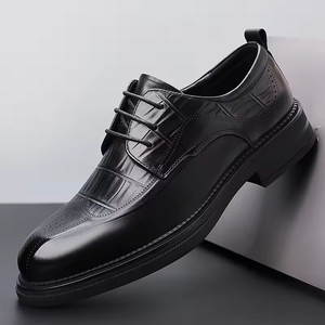 Chaussures pour hommes en cuir noir brillant, faites à la main, de haute qualité, respirantes, imperméables, à lacets, pour le quotidien, les mariages, le bureau et la carrière - Product Image 1