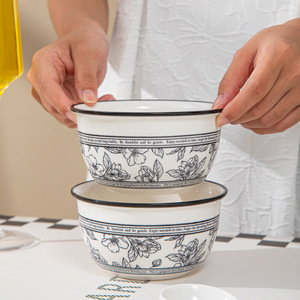 Juego de Vajilla de Cerámica con Estampado Floral Negro Vintage, <span class=keywords><strong>Platos</strong></span>, Tazones y Utensilios para Hornear para el Hogar, Cocina, Bodas, Fiestas, Restaurantes y Uso Diario - Product Image 4