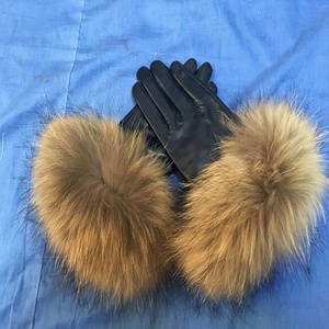 Nouveau Véritable Fourrure De Raton Laveur Manchette Femmes <span class=keywords><strong>Laine</strong></span> Doublé Gants En <span class=keywords><strong>Cuir</strong></span> D'hiver - Product Image 3