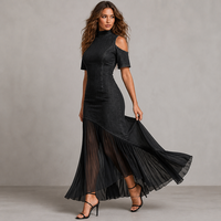 Robe longue décontractée Joydressing pour femme, épaules dénudées, manches courtes, jupe fluide, pour vente en gros en boutique