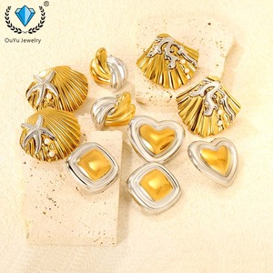 ต่างหูแฟชั่นสไตล์ยุโรปและอเมริกา สแตนเลสชุบทอง 18K ดีไซน์เรขาคณิต ต่างหูแบบติดหู ซีรีส์ทะเล - Product Image 1