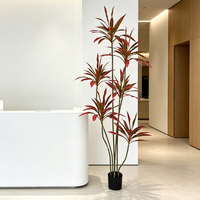 Plante artificielle en gros Cordyline Fruticosa, fausse Dracaena rouge, plante tropicale détachable pour la décoration intérieure de maisons, hôtels et villas