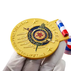 custom own design gold embossed logo medal metal sports enamel medals USA marathon ribbon medal