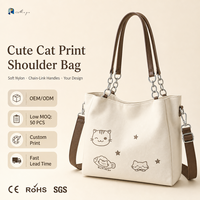 Tas Jinjing Nilon Ringan dan Tahan Lama, Tas Selempang Bordir Kucing Kawaii untuk Belanja, Grosir Langsung Pabrik MOQ Rendah Custom