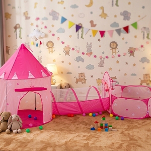 Set de Juego 3 en 1: Túnel de Gateo, Piscina de Pelotas y Carpa de Juegos con Diseño de <span class=keywords><strong>Castillo</strong></span> de Princesa Rosa para Niños, Ideal para Diversión en Interiores y Exteriores - Product Image 1