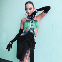 Robe de danse latine Vennystyle, franges perlées, design en strass, sur mesure, performance de danse de salon, costume de compétition une pièce