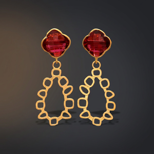 Pendientes de latón hechos a mano con piedras preciosas, chapados en oro, estilo étnico bohemio, unisex. - Product Image 3