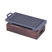 Four à barbecue coréen Liyonda, sans fumée, rectangulaire, en alliage d'aluminium, grille-pain, fond en bois, finition thermolaquée, sécurité anti-flamme pour
