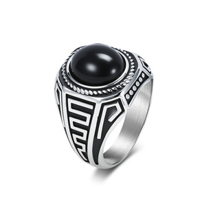 Retro Black Gemstone <b>Titanium</b> Steel <b>Ring</b> For Men Geometric Design Index Finger Jewelry Gift Occasion Stainless Steel - Product Image 4