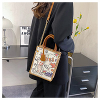 Sac à bandoulière fait main DIY, motif ours doodle, avec chaîne, pour couture maison, en tissu imprimé mode