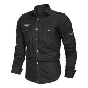 2021 Novo Design 100% Algodão Conforto Respirável Estilo Militar Homens Manga Longa Plus Size Camisa - Product Image 5