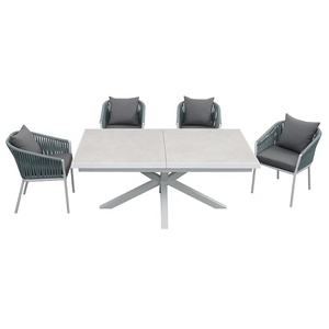 de salle à manger pour restaurant de <span class=keywords><strong>jardin</strong></span> moderne mobilier de terrasse en corde <span class=keywords><strong>aluminium</strong></span> blanc <span class=keywords><strong>table</strong></span> <span class=keywords><strong>extensible</strong></span> et 6 chaises - Product Image 2