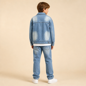 Veste en jean délavée vintage surdimensionnée pour enfants, style camionneur, pour garçons et filles de 3 à 16 ans, manteau en jean décontracté pour jeunes, vente en gros - Product Image 6