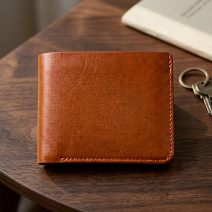 Custom <b>Men's</b> Brown Crazy Horse Cow Leather Short Bifold <b>Wallet</b> with Coin Pocket <b>RFID</b> Blocking Open Closure - Product Image 2