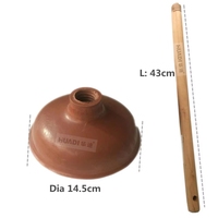 Pompa Plunger Toilet Karet untuk Memperbaiki Toilet dan Saluran Air yang Tersumbat Gagang Kayu 45cm