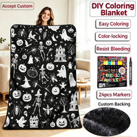 Couverture en polaire à colorier DIY pour adultes et enfants, cadeau créatif de Noël, à personnaliser avec des marqueurs, pour dessin, graffiti et dessins animés, vente en gros